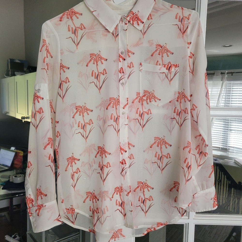 Broadway & Broome semi sheer print long sleeve blouse sz m